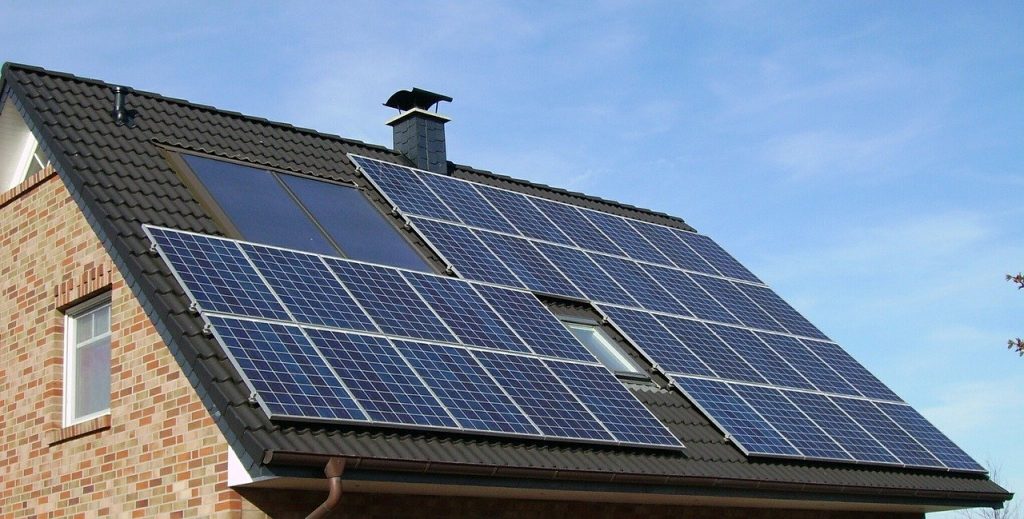 Solar panels on a house roof